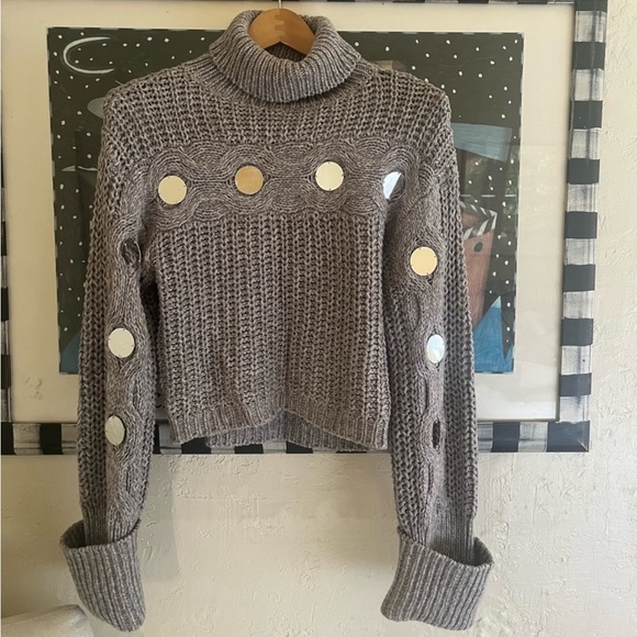 NWOT STAUD Vernacular Sweater Grey/Silver size XS chunky turtleneck $395 - Picture 6 of 12